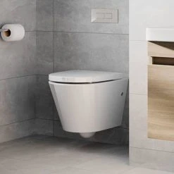 Britton Bathrooms Sphere Rimless Wall Hung Pan + Soft Close Seat -Hot Sale Toilet Store 15.B.35303 D2 460