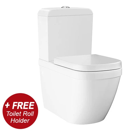 Grohe Euro Rimless Close Coupled Toilet with Soft Close Seat (Bottom Inlet) + FREE TOILET ROLL HOLDER 1 Grohe Euro Rimless Close Coupled Toilet with Soft Close Seat (Bottom Inlet) + FREE TOILET ROLL HOLDER