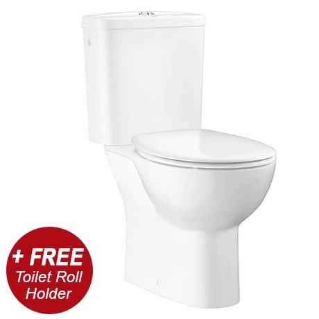 Grohe Bau Rimless Close Coupled Toilet with Soft Close Seat (Side Inlet) + FREE TOILET ROLL HOLDER 1 Grohe Bau Rimless Close Coupled Toilet with Soft Close Seat (Side Inlet) + FREE TOILET ROLL HOLDER