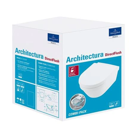 Villeroy and Boch Architectura DirectFlush Rimless Wall Hung Toilet + Soft Close Seat - 4694HR01 3 Villeroy and Boch Architectura DirectFlush Rimless Wall Hung Toilet + Soft Close Seat - 4694HR01 - Image 3
