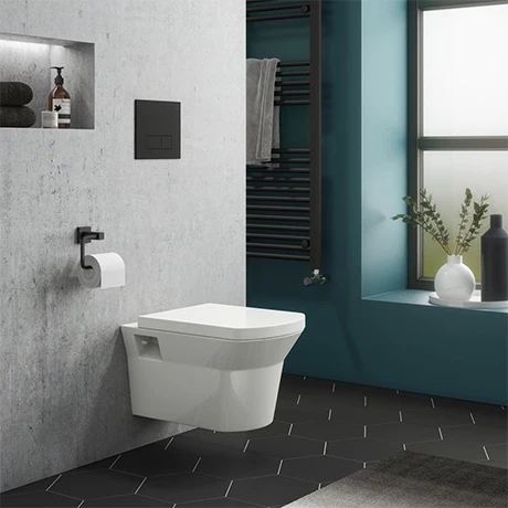 Arezzo Matt Black Dual Flush Concealed WC Cistern with Wall Hung Frame + Modern Toilet 1 Arezzo Matt Black Dual Flush Concealed WC Cistern with Wall Hung Frame + Modern Toilet