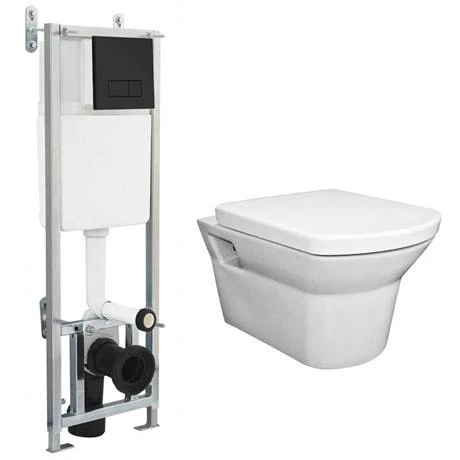 Arezzo Matt Black Dual Flush Concealed WC Cistern with Wall Hung Frame + Modern Toilet 4 Arezzo Matt Black Dual Flush Concealed WC Cistern with Wall Hung Frame + Modern Toilet - Image 4