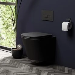 Arezzo Matt Black Rimless Wall Hung Toilet incl. Soft Close Seat
