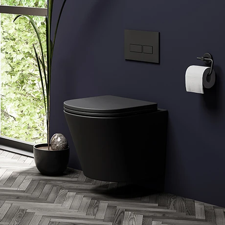 Arezzo Matt Black Rimless Wall Hung Toilet incl. Soft Close Seat 1 Arezzo Matt Black Rimless Wall Hung Toilet incl. Soft Close Seat