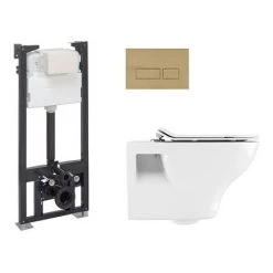 Crosswater MPRO Brushed Brass / Kai Toilet + Concealed WC Cistern with Wall Hung Frame 11 Crosswater MPRO Brushed Brass / Kai Toilet + Concealed WC Cistern with Wall Hung Frame -Hot Sale Toilet Store CRWCBN02 D5 460