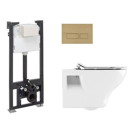Crosswater MPRO Brushed Brass / Kai Toilet + Concealed WC Cistern with Wall Hung Frame 6 Crosswater MPRO Brushed Brass / Kai Toilet + Concealed WC Cistern with Wall Hung Frame - Image 6
