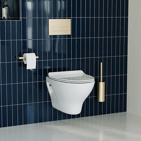 Crosswater MPRO Brushed Brass / Kai Toilet + Concealed WC Cistern with Wall Hung Frame 1 Crosswater MPRO Brushed Brass / Kai Toilet + Concealed WC Cistern with Wall Hung Frame