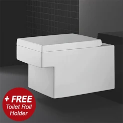 Grohe Cube Ceramic Rimless Wall Hung Toilet with Soft Close Seat + FREE TOILET ROLL HOLDER