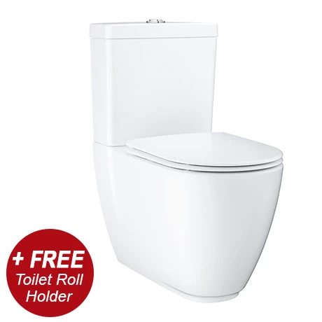 Grohe Essence Rimless Close Coupled Toilet with Soft Close Seat (Bottom Inlet) + FREE TOILET ROLL HOLDER 1 Grohe Essence Rimless Close Coupled Toilet with Soft Close Seat (Bottom Inlet) + FREE TOILET ROLL HOLDER