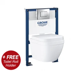 Grohe Rapid SL 0.82m Frame / Euro Compact Rimless Complete WC 5 in 1 Pack + FREE TOILET ROLL HOLDER