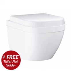 Grohe Euro Compact Rimless Wall Hung Toilet with Soft Close Seat + FREE TOILET ROLL HOLDER