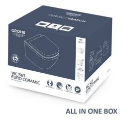 Grohe Euro Rimless Wall Hung Toilet with Soft Close Seat + FREE TOILET ROLL HOLDER 11 Grohe Euro Rimless Wall Hung Toilet with Soft Close Seat + FREE TOILET ROLL HOLDER -Hot Sale Toilet Store EURWHWC D8 460