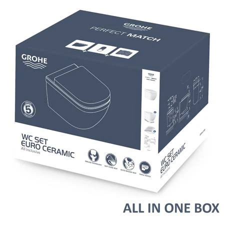 Grohe Euro Rimless Wall Hung Toilet with Soft Close Seat + FREE TOILET ROLL HOLDER 6 Grohe Euro Rimless Wall Hung Toilet with Soft Close Seat + FREE TOILET ROLL HOLDER - Image 6