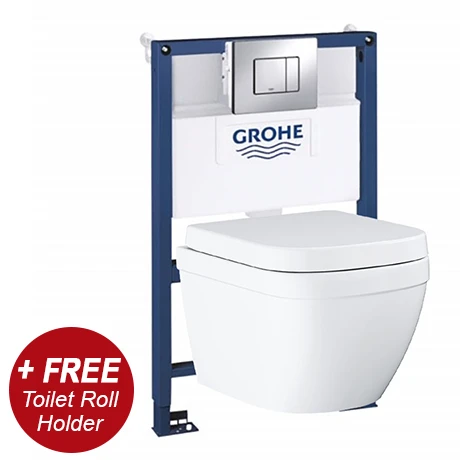 Grohe Rapid SL 0.82m Frame / Euro Rimless Complete WC 5 in 1 Pack + FREE TOILET ROLL HOLDER 1 Grohe Rapid SL 0.82m Frame / Euro Rimless Complete WC 5 in 1 Pack + FREE TOILET ROLL HOLDER