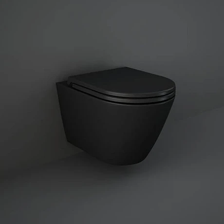 RAK Feeling Rimless Wall Hung Toilet with Soft Close Seat - Matt Black 1 RAK Feeling Rimless Wall Hung Toilet with Soft Close Seat - Matt Black