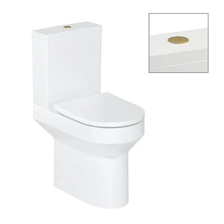 Britton Shoreditch Round Close Coupled Rimless Toilet with Brushed Brass Flush Button + Soft Close Seat 1 Britton Shoreditch Round Close Coupled Rimless Toilet with Brushed Brass Flush Button + Soft Close Seat