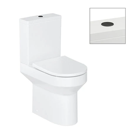 Britton Shoreditch Round Close Coupled Rimless Toilet with Matt Black Flush Button + Soft Close Seat 1 Britton Shoreditch Round Close Coupled Rimless Toilet with Matt Black Flush Button + Soft Close Seat